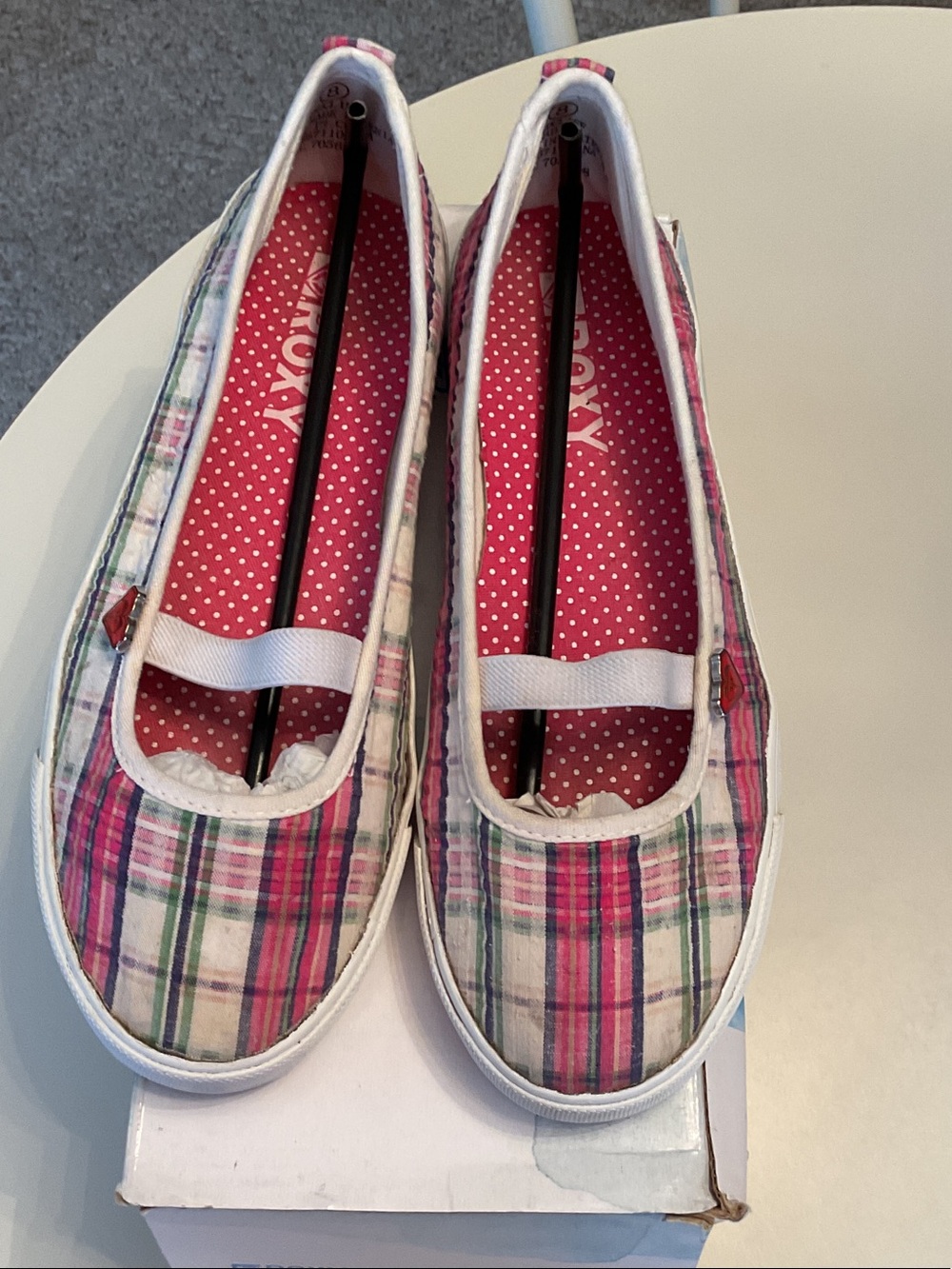 Roxy Girls Pink Plaid Slip-On Ballet Flats